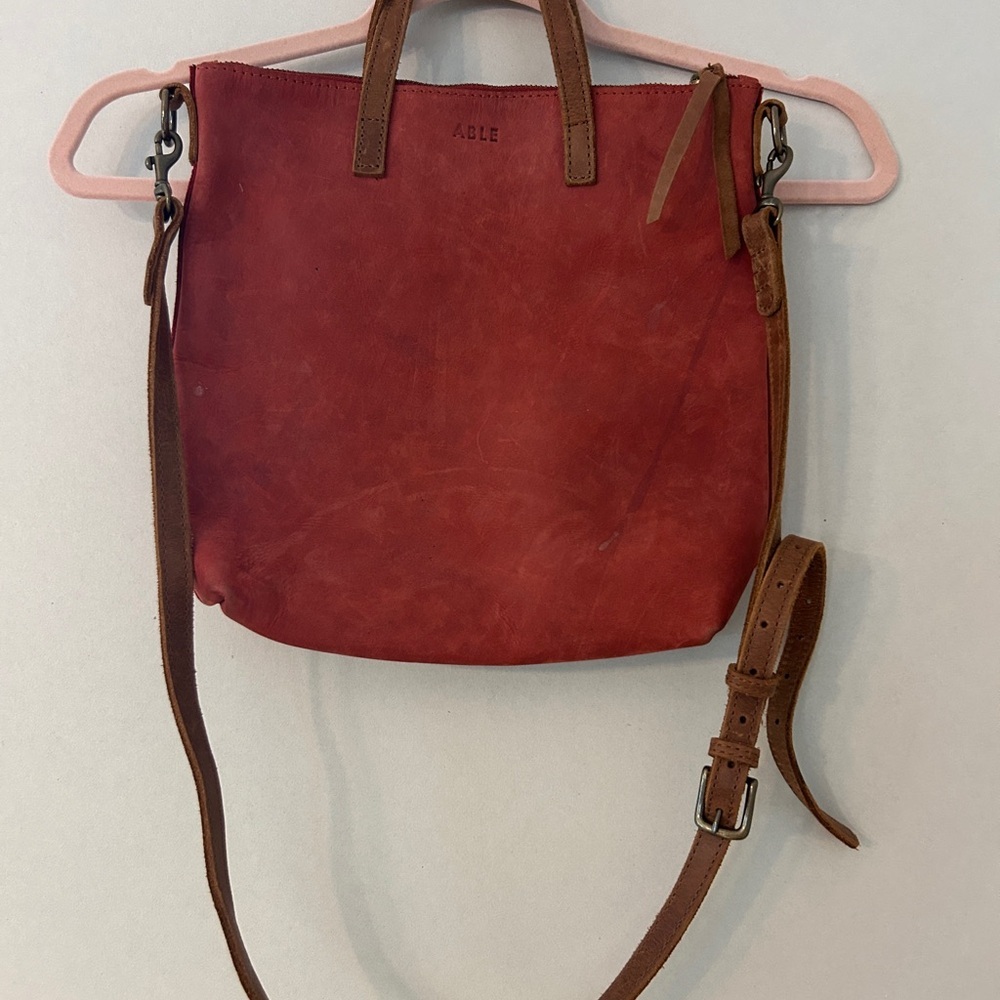Able Red Leather Crossbody Bag